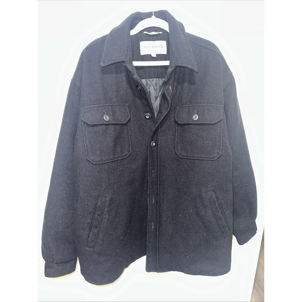 Natural Life Black Button Front Wool‎ Blend Jacket | Quilted Lined | Size  L
